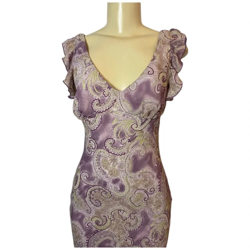 La Belle Vintage Chiffon Purple Green Paisley Dress Y2K Fairy Enchanted Size 5 - Picture 4 of 8